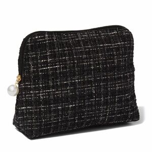 Ulta Black Tweed Pearl Zip Makeup Bag